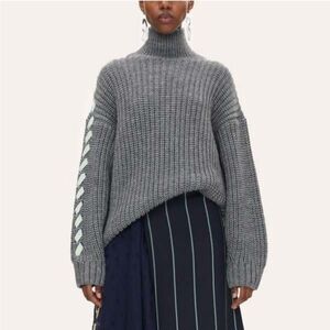 STINE GOYA Sugsi Fisherman Gray  Melange Sweater Puffy Sleeve Made In Italy Sz S
